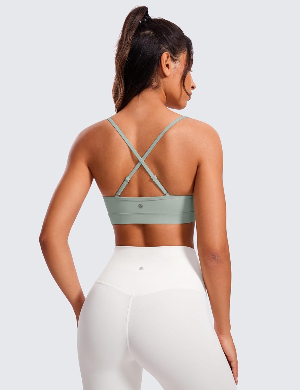 imageCRZ YOGA Butterluxe VNeck Sports Bras for Women Adjustable Thin Straps Padded Yoga Top Basic Wireless CamisoleGreen Palm Court