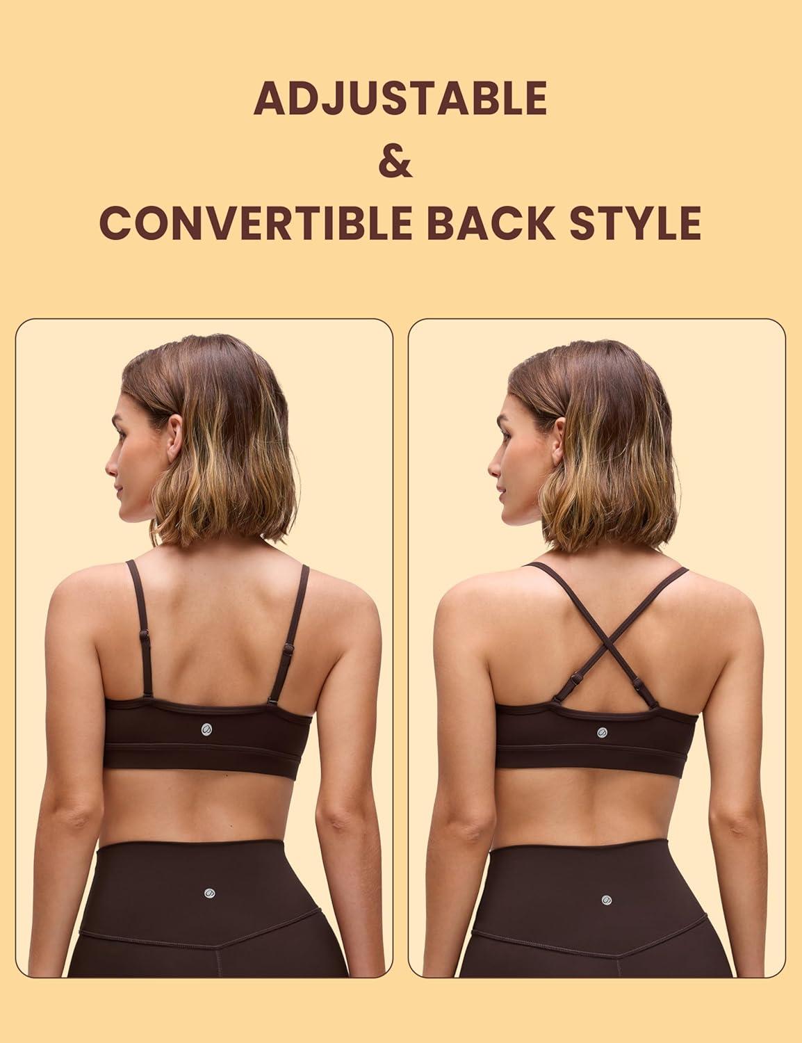 imageCRZ YOGA Butterluxe VNeck Sports Bras for Women Adjustable Thin Straps Padded Yoga Top Basic Wireless CamisoleHot Fudge Brown