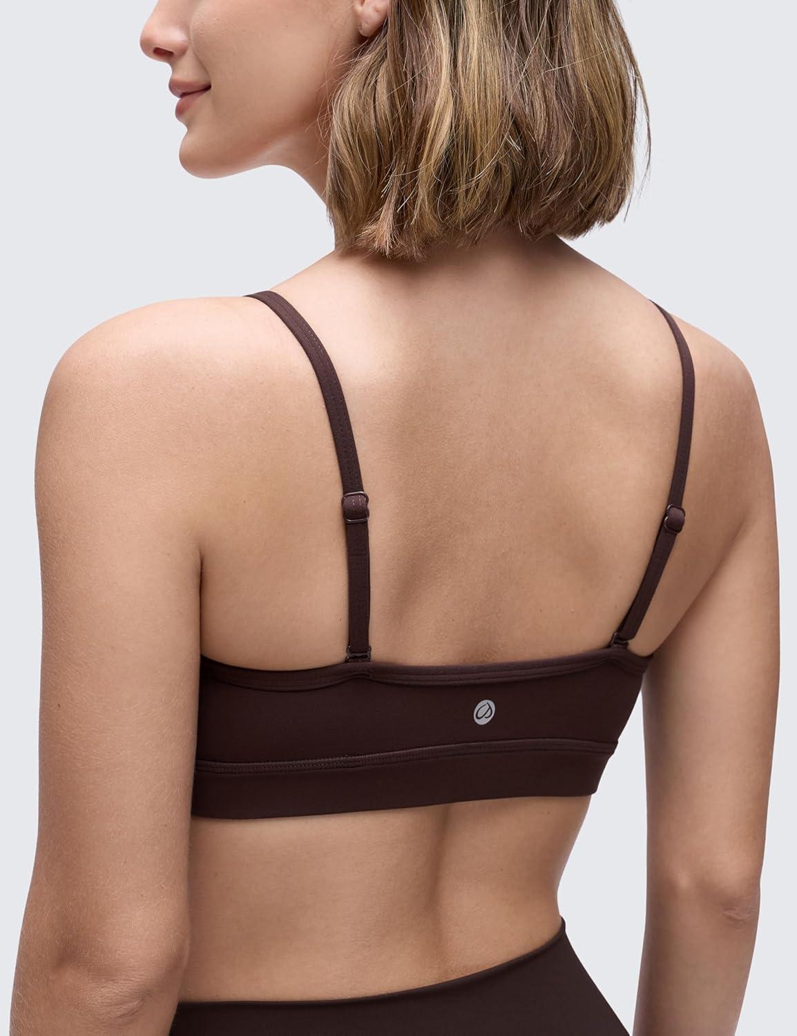 imageCRZ YOGA Butterluxe VNeck Sports Bras for Women Adjustable Thin Straps Padded Yoga Top Basic Wireless CamisoleHot Fudge Brown