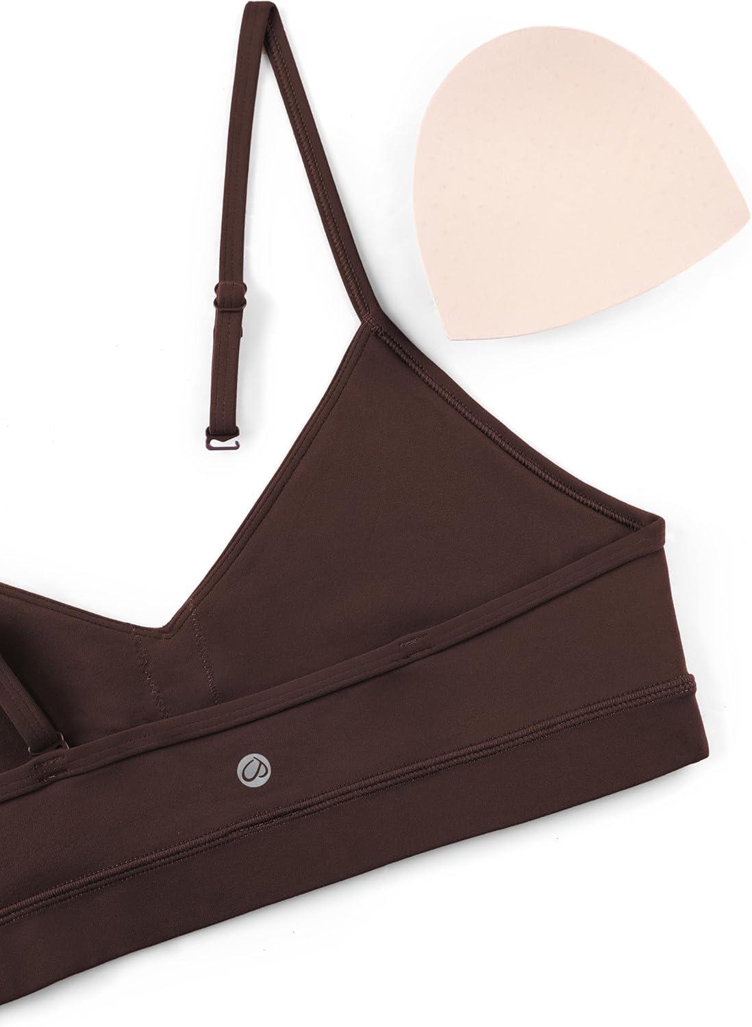 imageCRZ YOGA Butterluxe VNeck Sports Bras for Women Adjustable Thin Straps Padded Yoga Top Basic Wireless CamisoleHot Fudge Brown