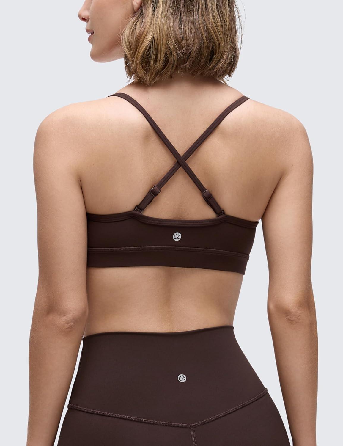 imageCRZ YOGA Butterluxe VNeck Sports Bras for Women Adjustable Thin Straps Padded Yoga Top Basic Wireless CamisoleHot Fudge Brown