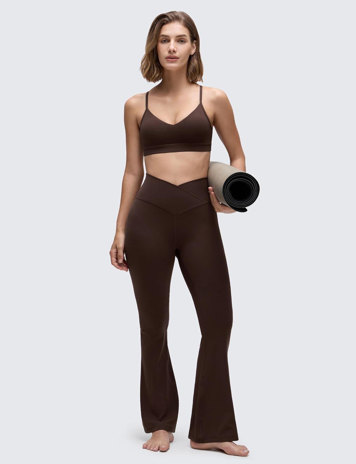 imageCRZ YOGA Butterluxe VNeck Sports Bras for Women Adjustable Thin Straps Padded Yoga Top Basic Wireless CamisoleHot Fudge Brown