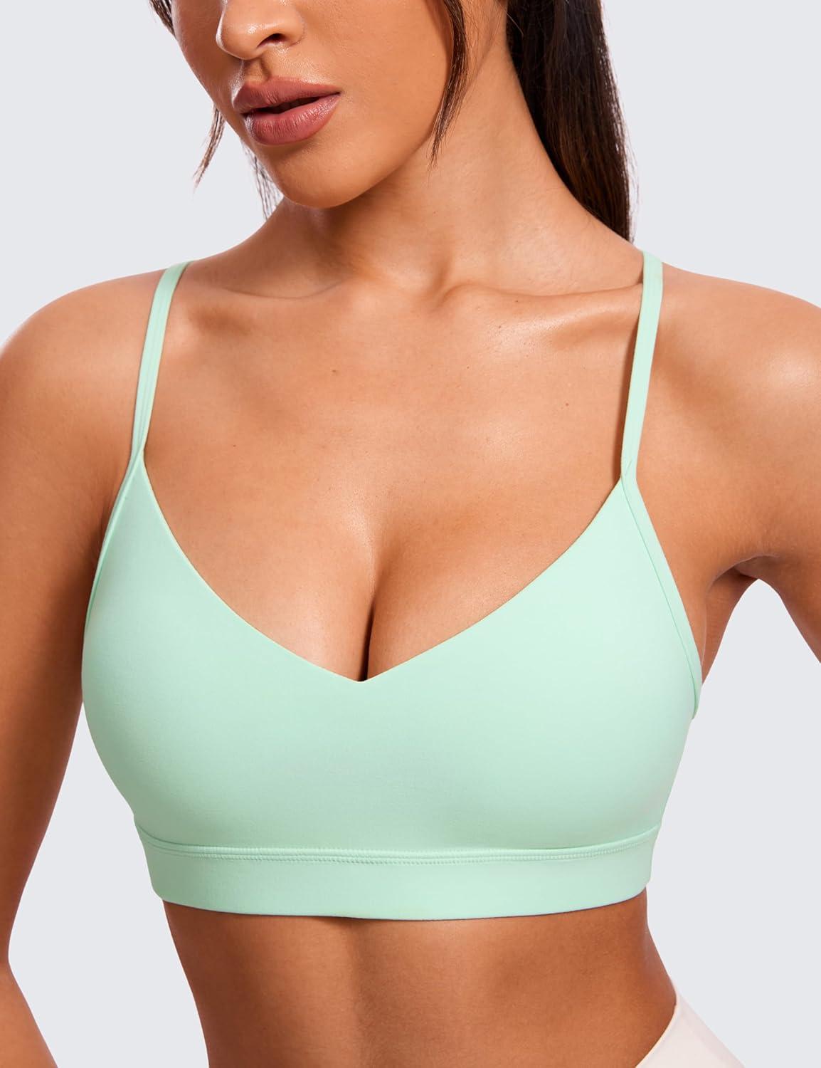 imageCRZ YOGA Butterluxe VNeck Sports Bras for Women Adjustable Thin Straps Padded Yoga Top Basic Wireless CamisoleMint Moment