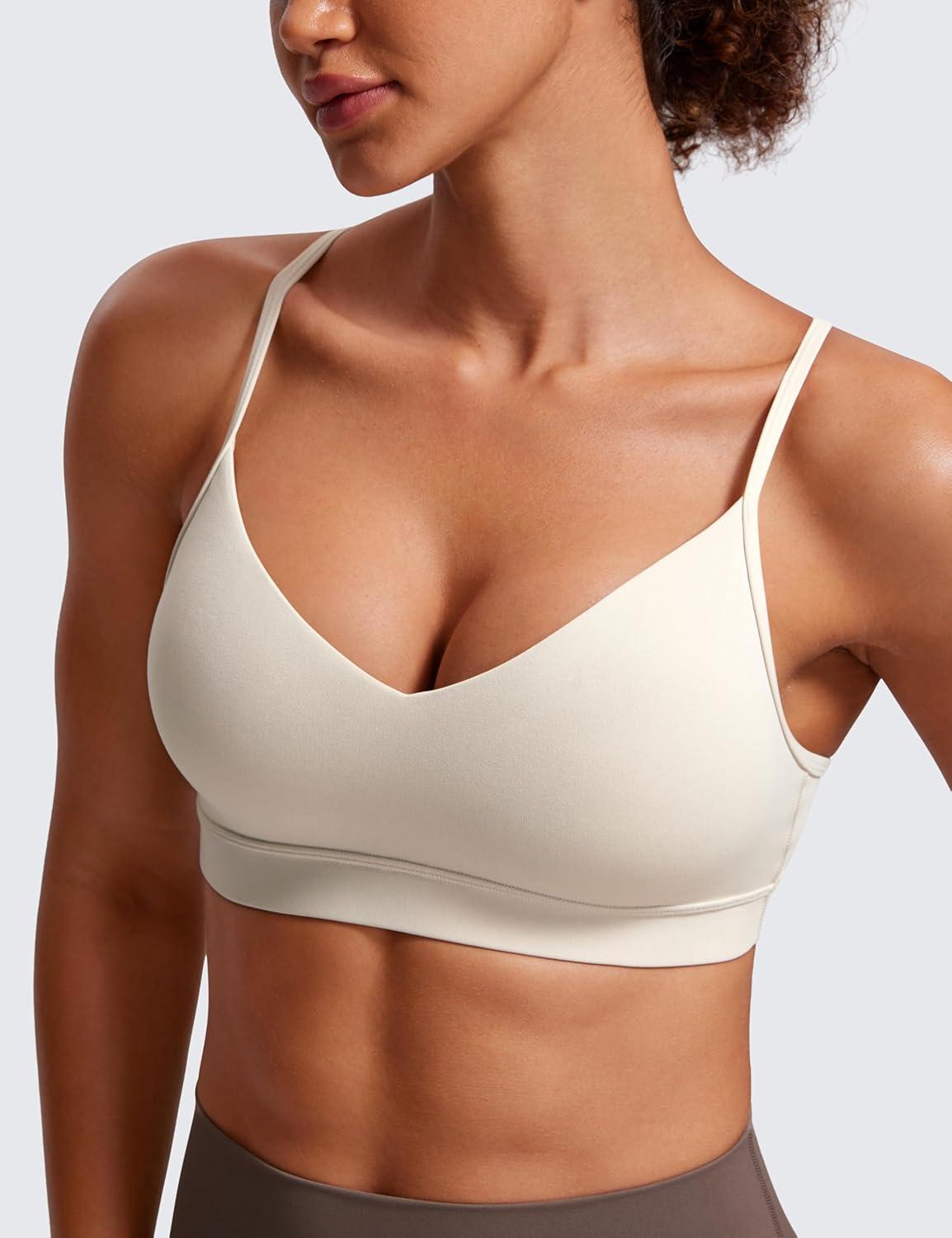 imageCRZ YOGA Butterluxe VNeck Sports Bras for Women Adjustable Thin Straps Padded Yoga Top Basic Wireless CamisoleMojave Tan