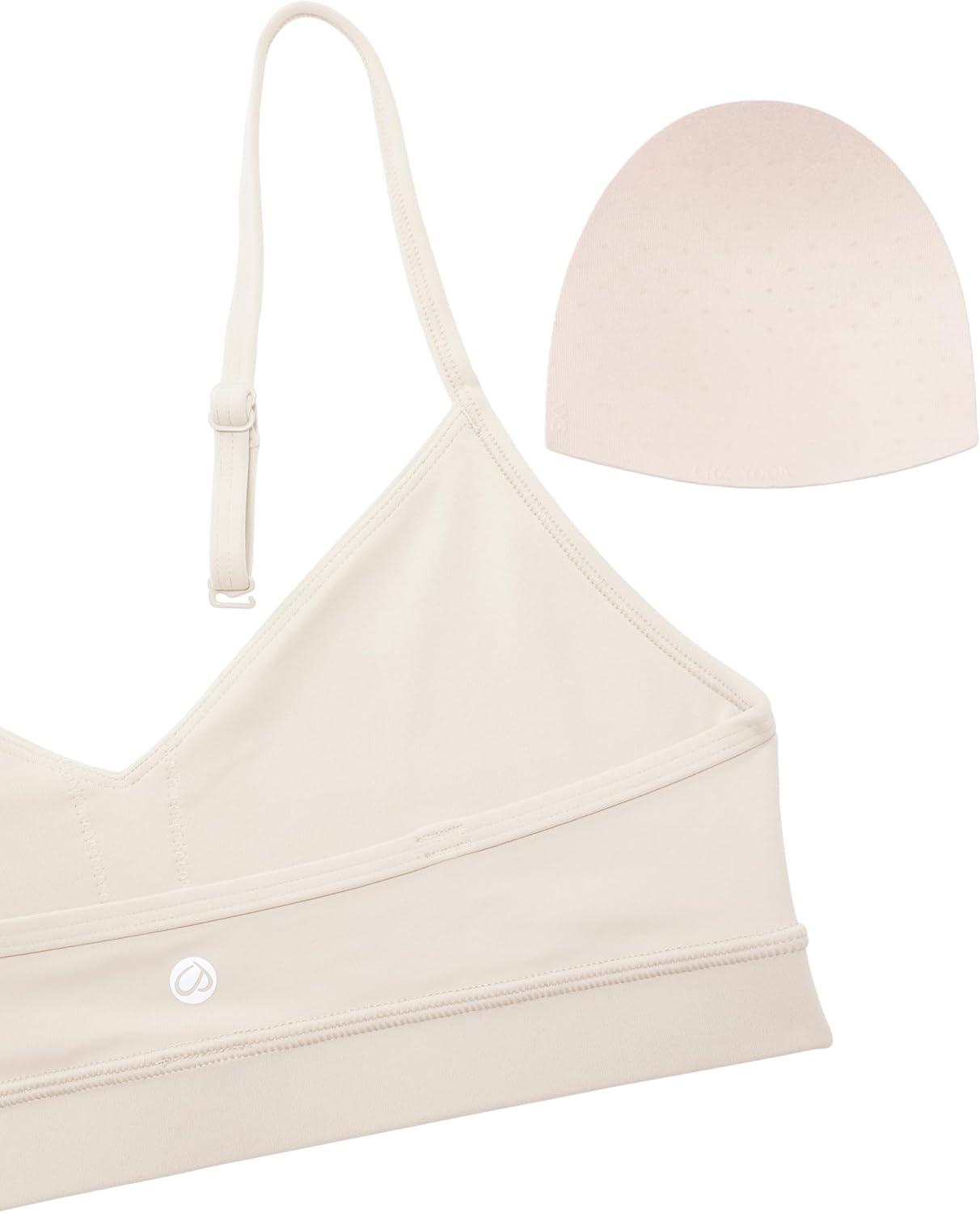 imageCRZ YOGA Butterluxe VNeck Sports Bras for Women Adjustable Thin Straps Padded Yoga Top Basic Wireless CamisoleMojave Tan