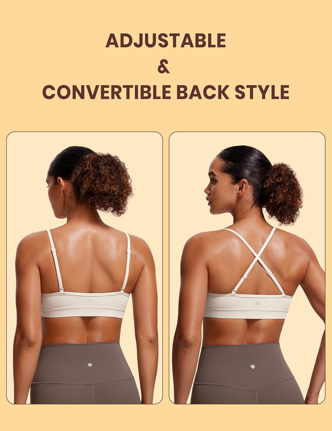 imageCRZ YOGA Butterluxe VNeck Sports Bras for Women Adjustable Thin Straps Padded Yoga Top Basic Wireless CamisoleMojave Tan