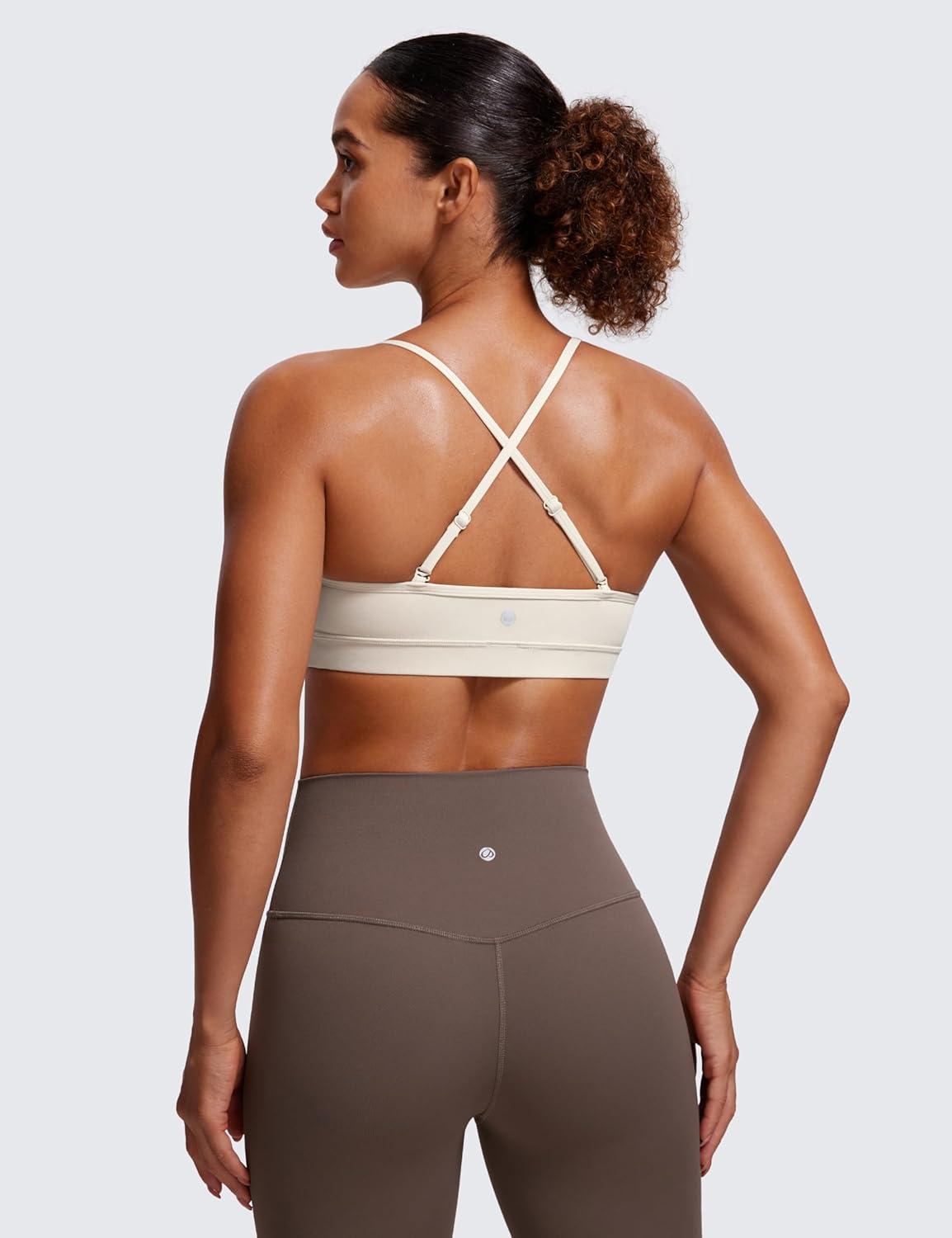 imageCRZ YOGA Butterluxe VNeck Sports Bras for Women Adjustable Thin Straps Padded Yoga Top Basic Wireless CamisoleMojave Tan