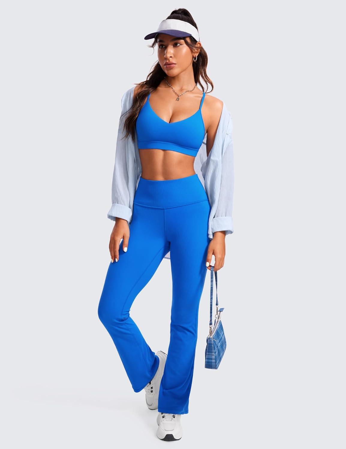 imageCRZ YOGA Butterluxe VNeck Sports Bras for Women Adjustable Thin Straps Padded Yoga Top Basic Wireless CamisoleSparkle Blue