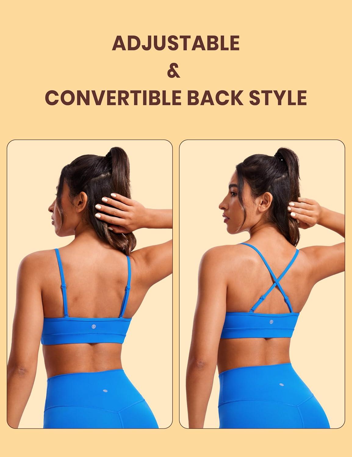 imageCRZ YOGA Butterluxe VNeck Sports Bras for Women Adjustable Thin Straps Padded Yoga Top Basic Wireless CamisoleSparkle Blue