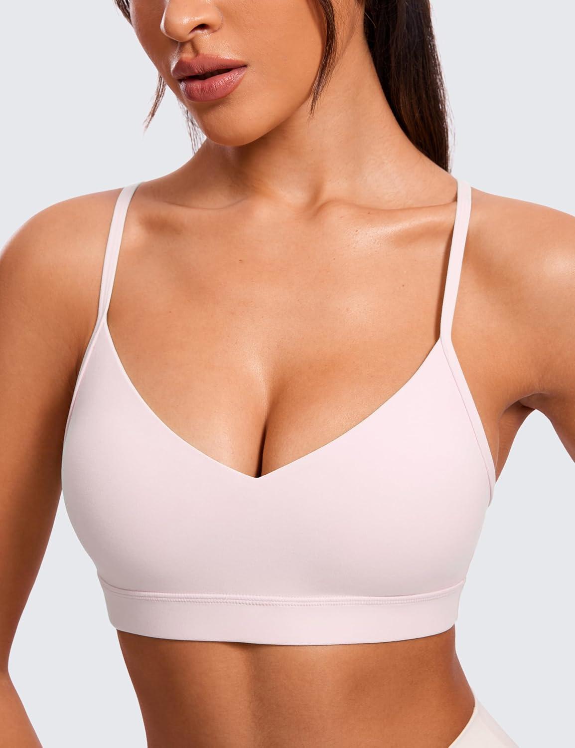 imageCRZ YOGA Butterluxe VNeck Sports Bras for Women Adjustable Thin Straps Padded Yoga Top Basic Wireless CamisoleStrawberry Pink