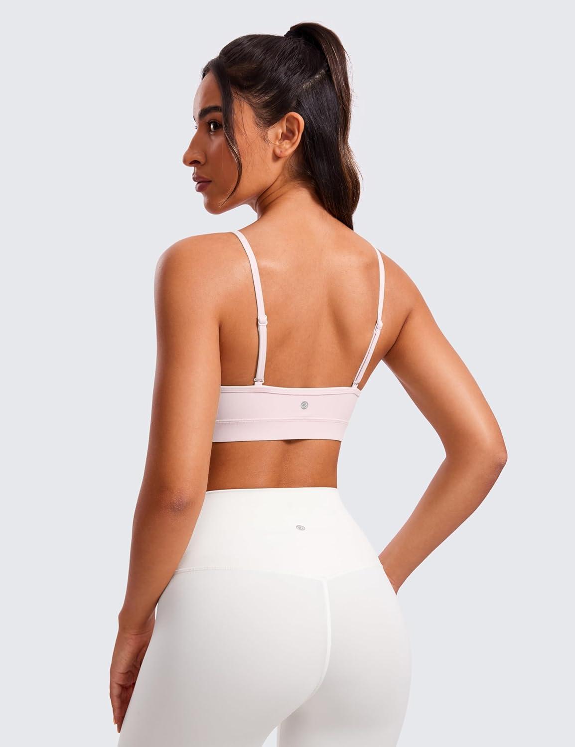 imageCRZ YOGA Butterluxe VNeck Sports Bras for Women Adjustable Thin Straps Padded Yoga Top Basic Wireless CamisoleStrawberry Pink