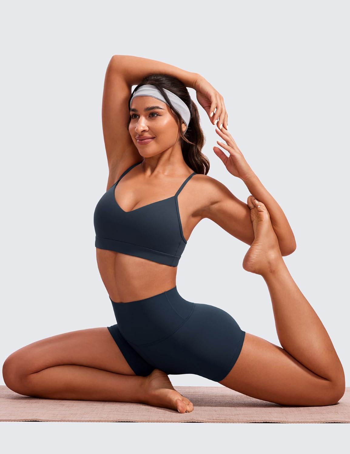 imageCRZ YOGA Butterluxe VNeck Sports Bras for Women Adjustable Thin Straps Padded Yoga Top Basic Wireless CamisoleTrue Navy