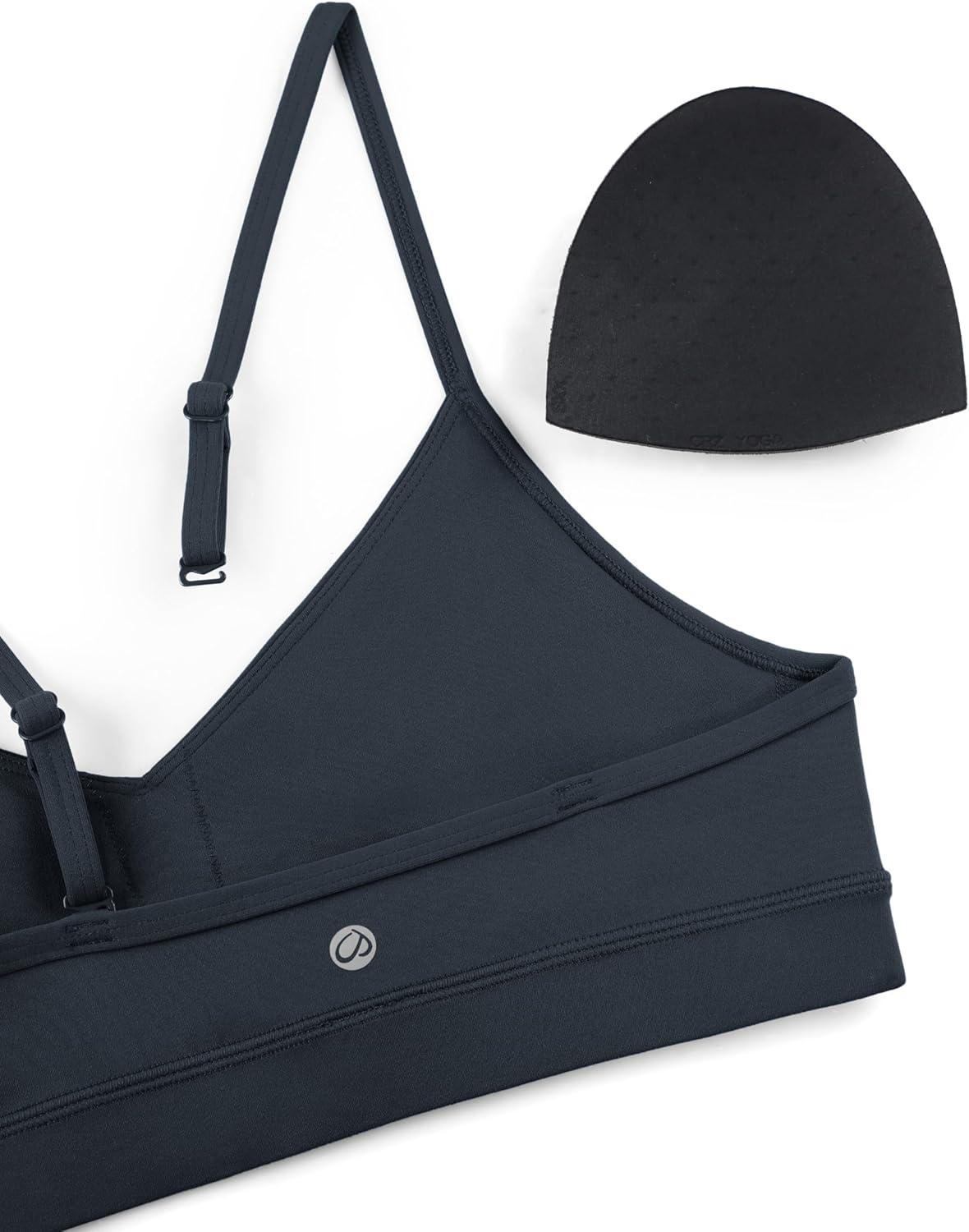 imageCRZ YOGA Butterluxe VNeck Sports Bras for Women Adjustable Thin Straps Padded Yoga Top Basic Wireless CamisoleTrue Navy