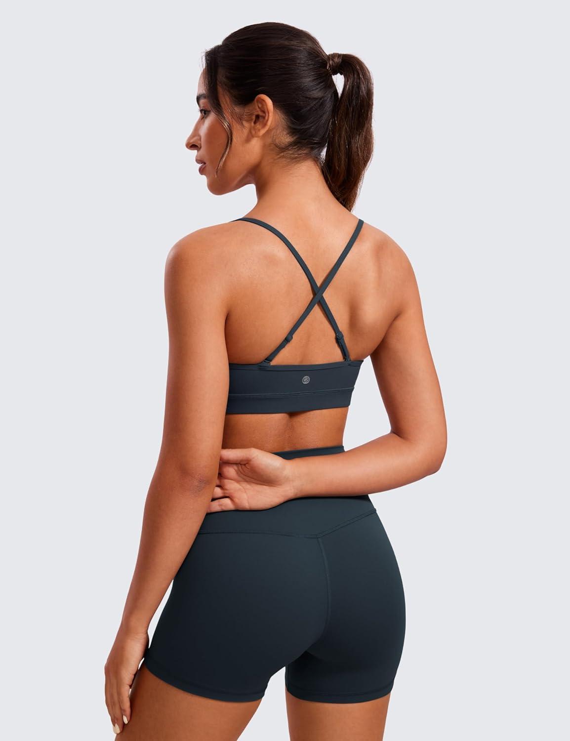 imageCRZ YOGA Butterluxe VNeck Sports Bras for Women Adjustable Thin Straps Padded Yoga Top Basic Wireless CamisoleTrue Navy