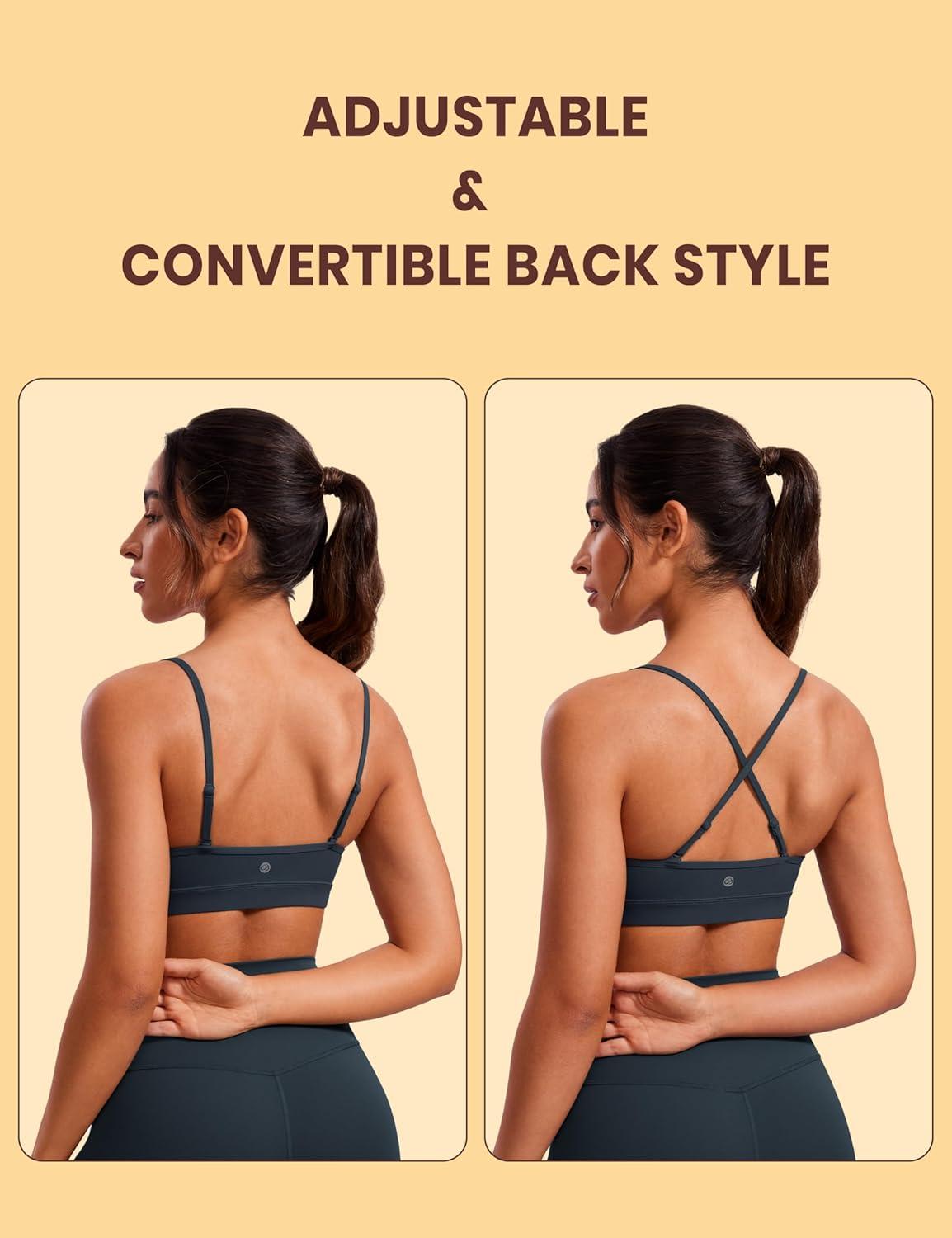 imageCRZ YOGA Butterluxe VNeck Sports Bras for Women Adjustable Thin Straps Padded Yoga Top Basic Wireless CamisoleTrue Navy