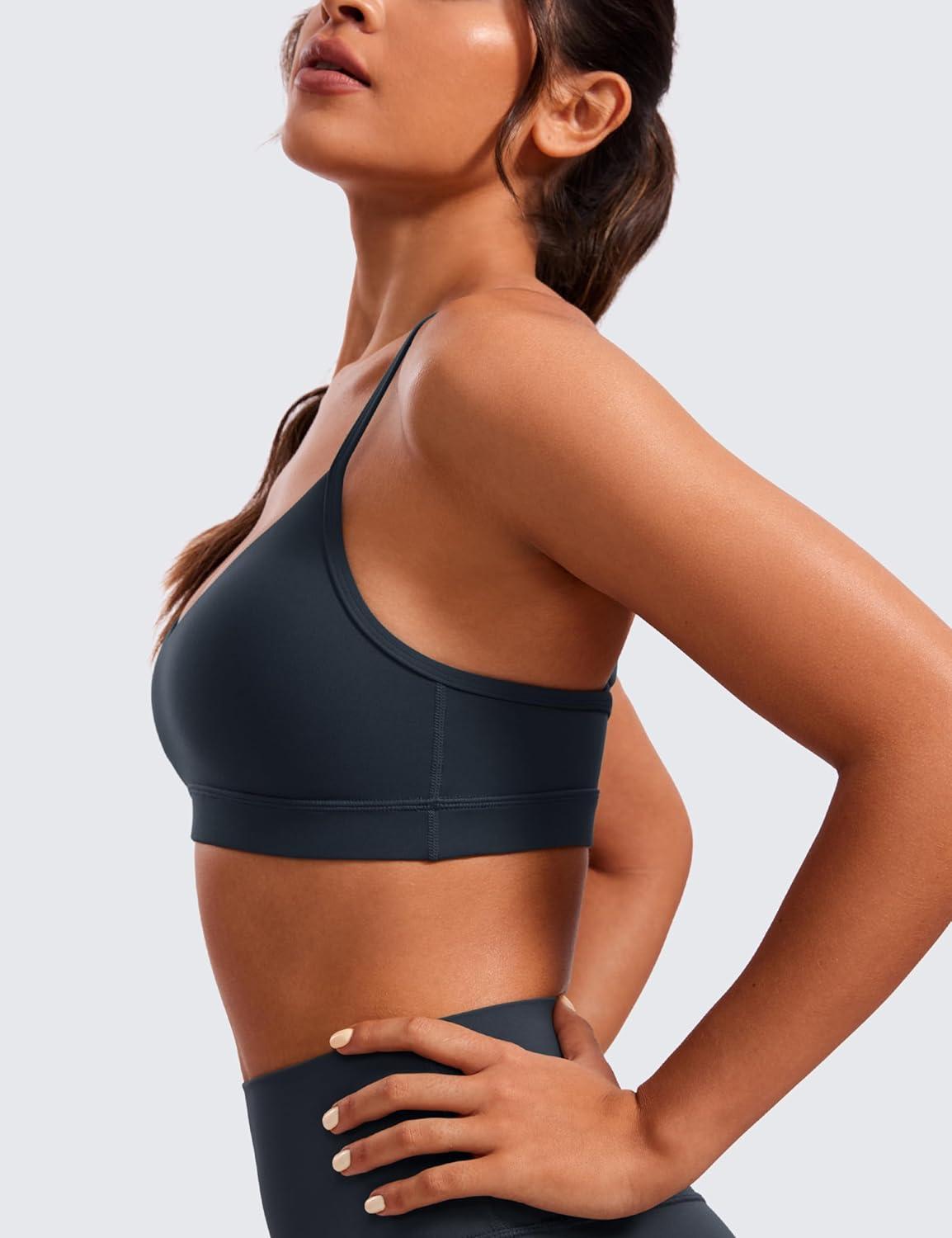 imageCRZ YOGA Butterluxe VNeck Sports Bras for Women Adjustable Thin Straps Padded Yoga Top Basic Wireless CamisoleTrue Navy