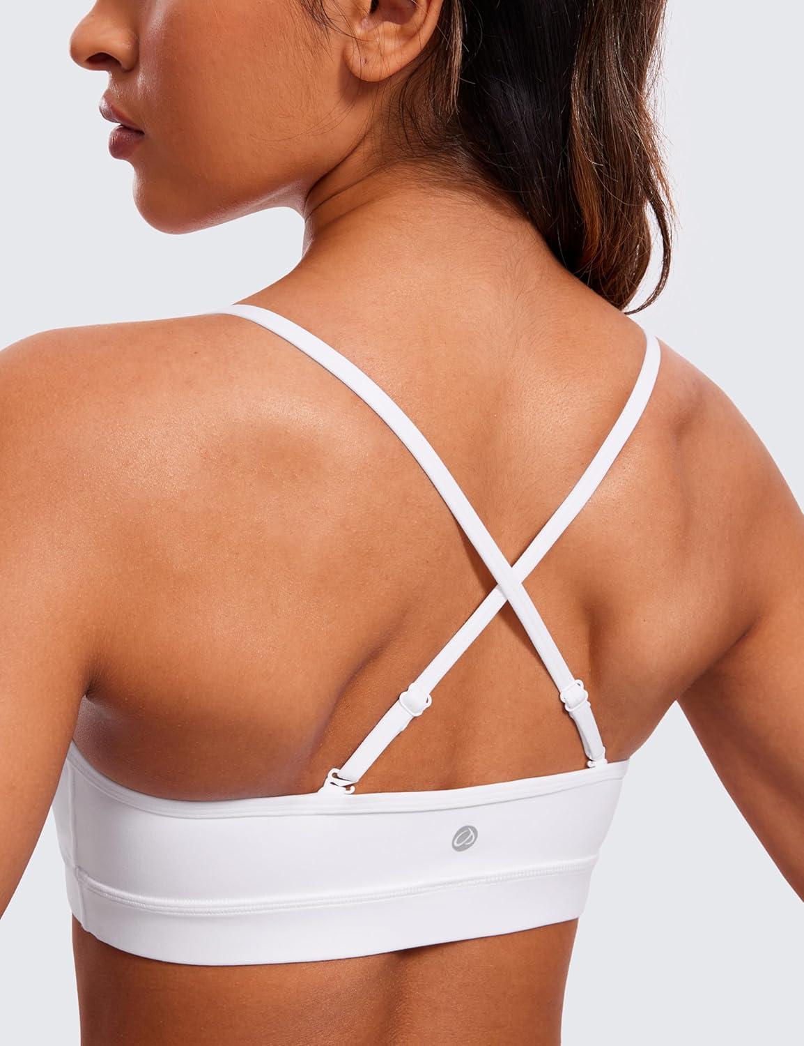 imageCRZ YOGA Butterluxe VNeck Sports Bras for Women Adjustable Thin Straps Padded Yoga Top Basic Wireless CamisoleWhite