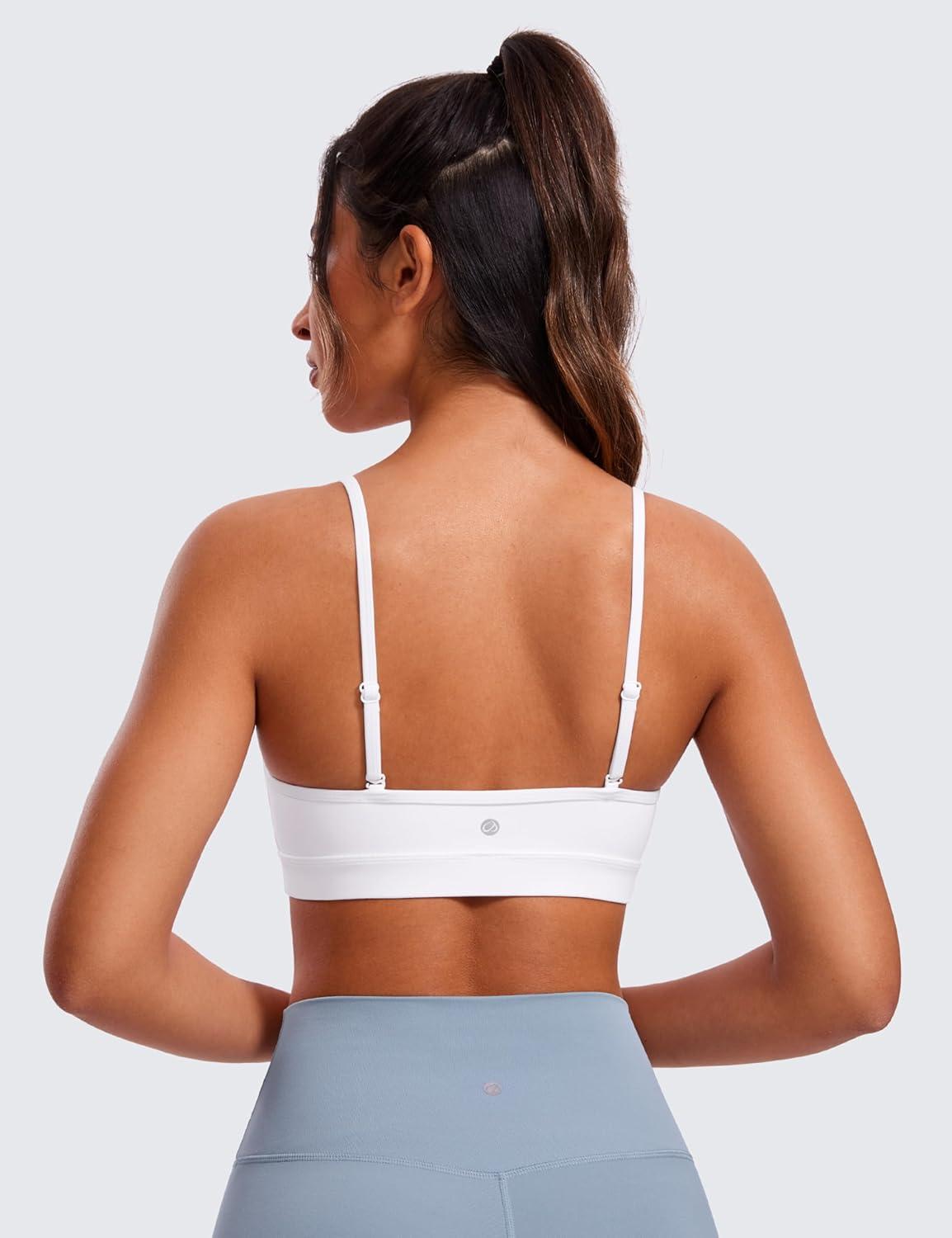 imageCRZ YOGA Butterluxe VNeck Sports Bras for Women Adjustable Thin Straps Padded Yoga Top Basic Wireless CamisoleWhite
