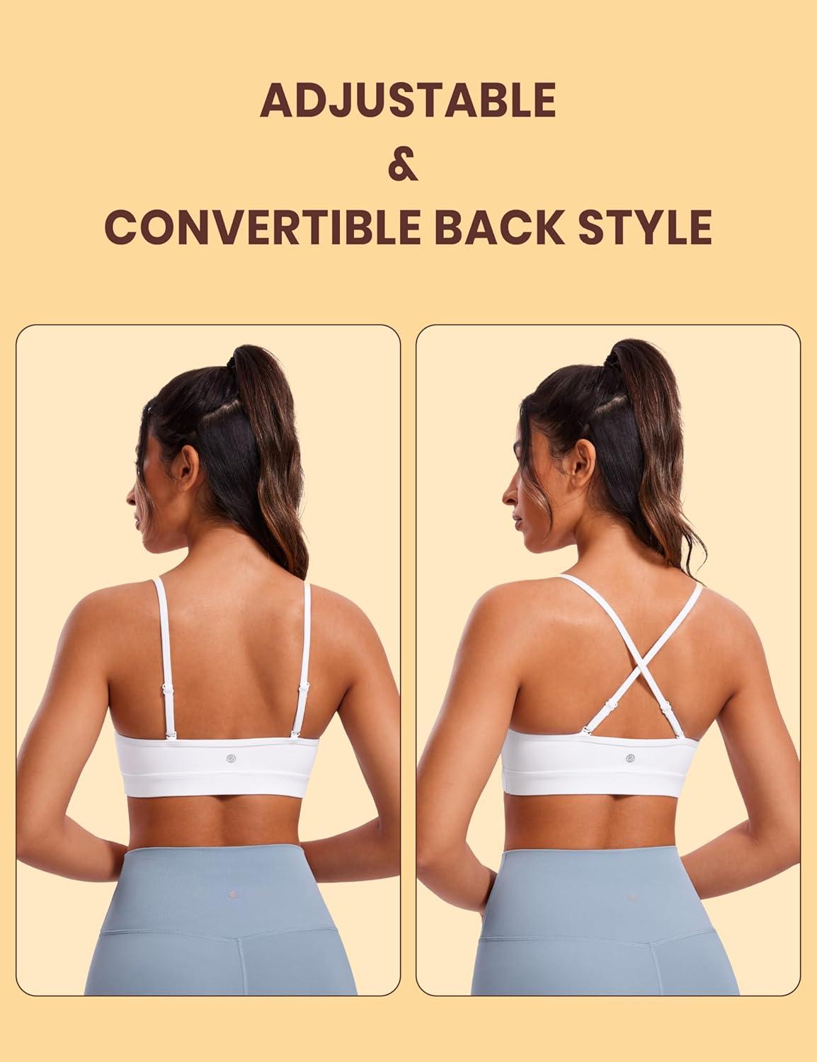 imageCRZ YOGA Butterluxe VNeck Sports Bras for Women Adjustable Thin Straps Padded Yoga Top Basic Wireless CamisoleWhite