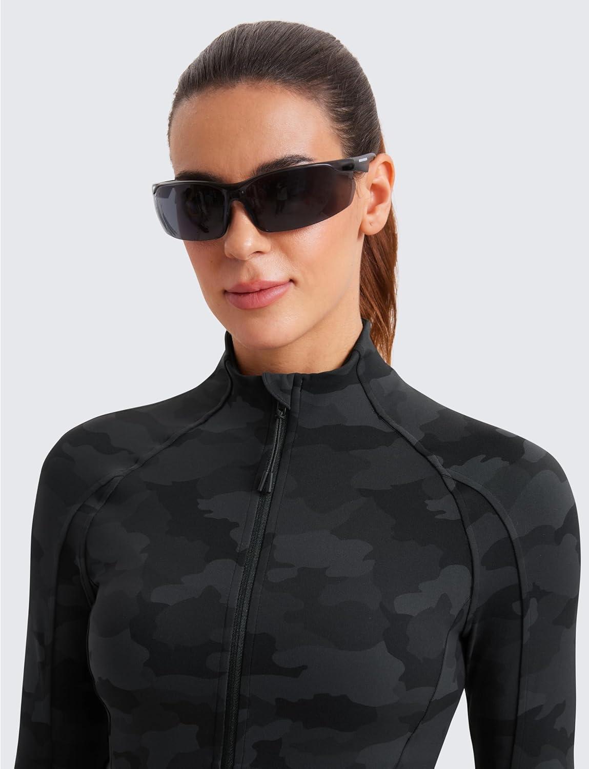 imageCRZ YOGA Butterluxe Waist Length Jackets for Women Full Zip Athletic Track Tops with Thumb Holes PocketsDark Grey Camouflage 2