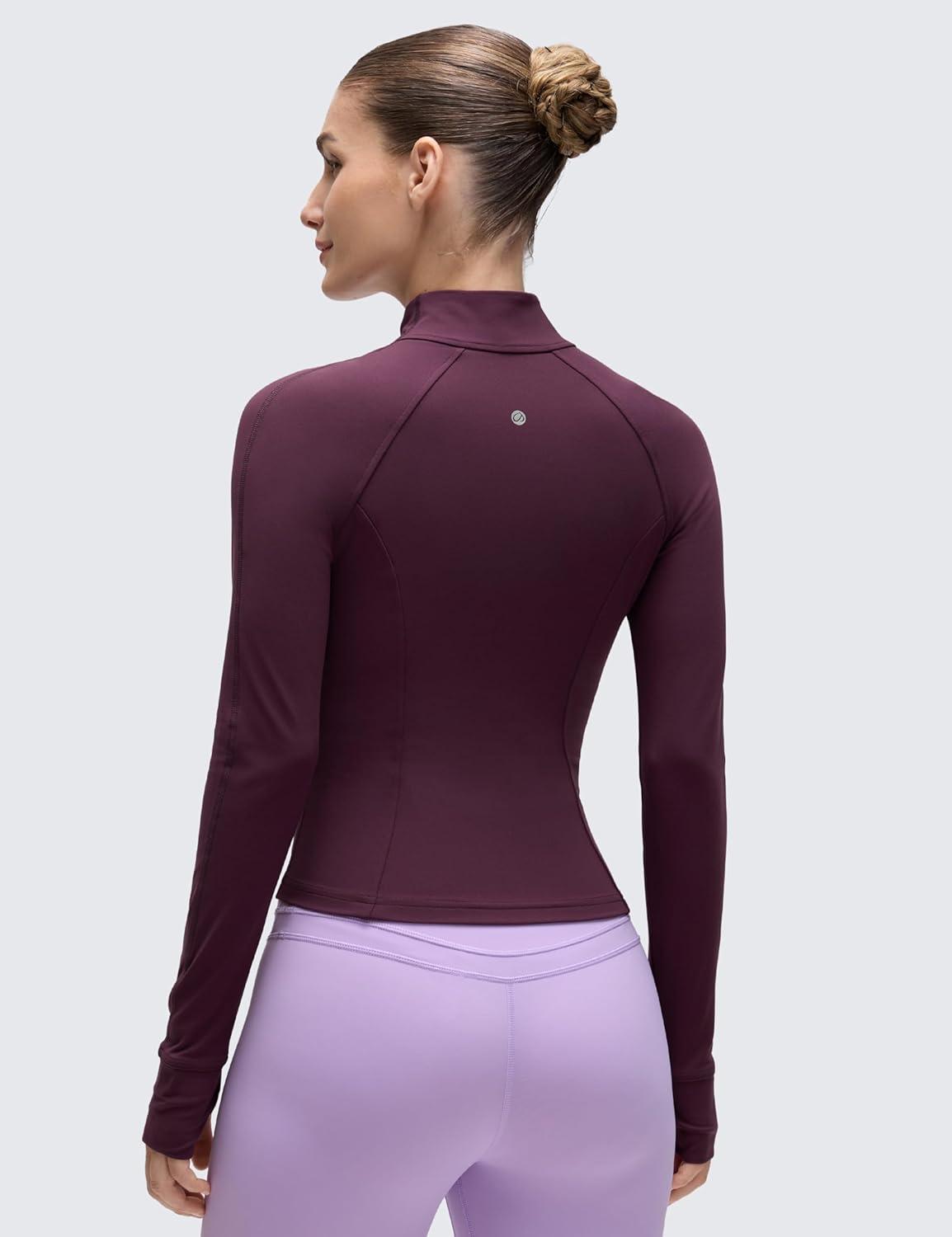 imageCRZ YOGA Butterluxe Waist Length Jackets for Women Full Zip Athletic Track Tops with Thumb Holes PocketsDeep Purple
