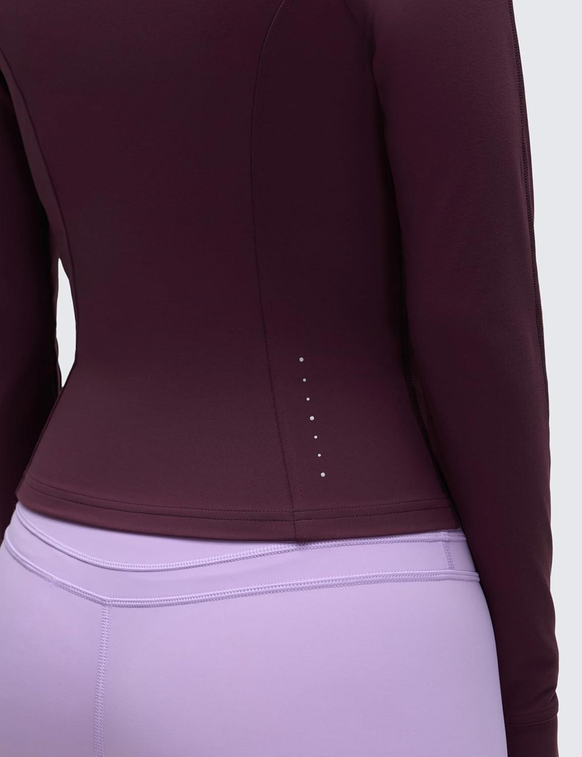 imageCRZ YOGA Butterluxe Waist Length Jackets for Women Full Zip Athletic Track Tops with Thumb Holes PocketsDeep Purple