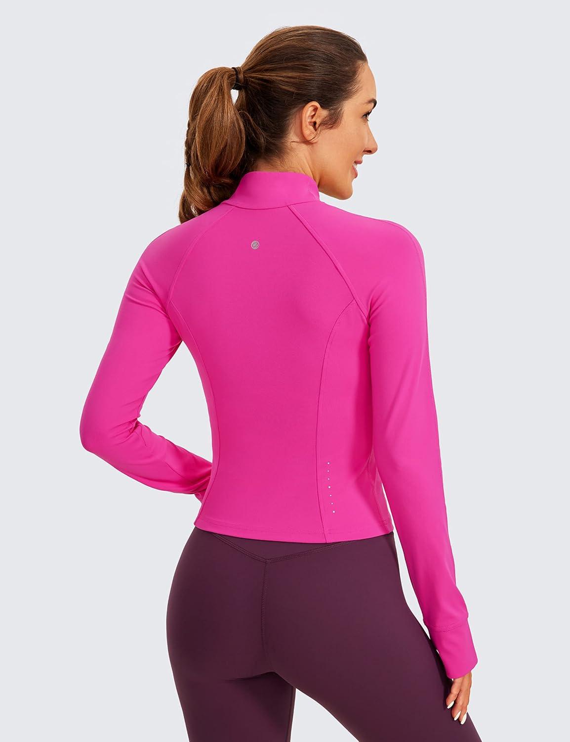 imageCRZ YOGA Butterluxe Waist Length Jackets for Women Full Zip Athletic Track Tops with Thumb Holes PocketsHibiscus Purple
