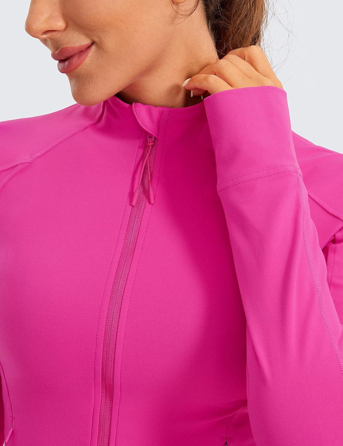 imageCRZ YOGA Butterluxe Waist Length Jackets for Women Full Zip Athletic Track Tops with Thumb Holes PocketsHibiscus Purple
