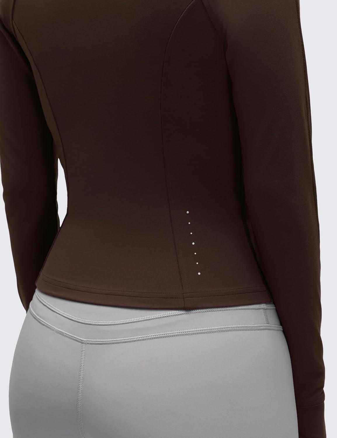 imageCRZ YOGA Butterluxe Waist Length Jackets for Women Full Zip Athletic Track Tops with Thumb Holes PocketsHot Fudge Brown