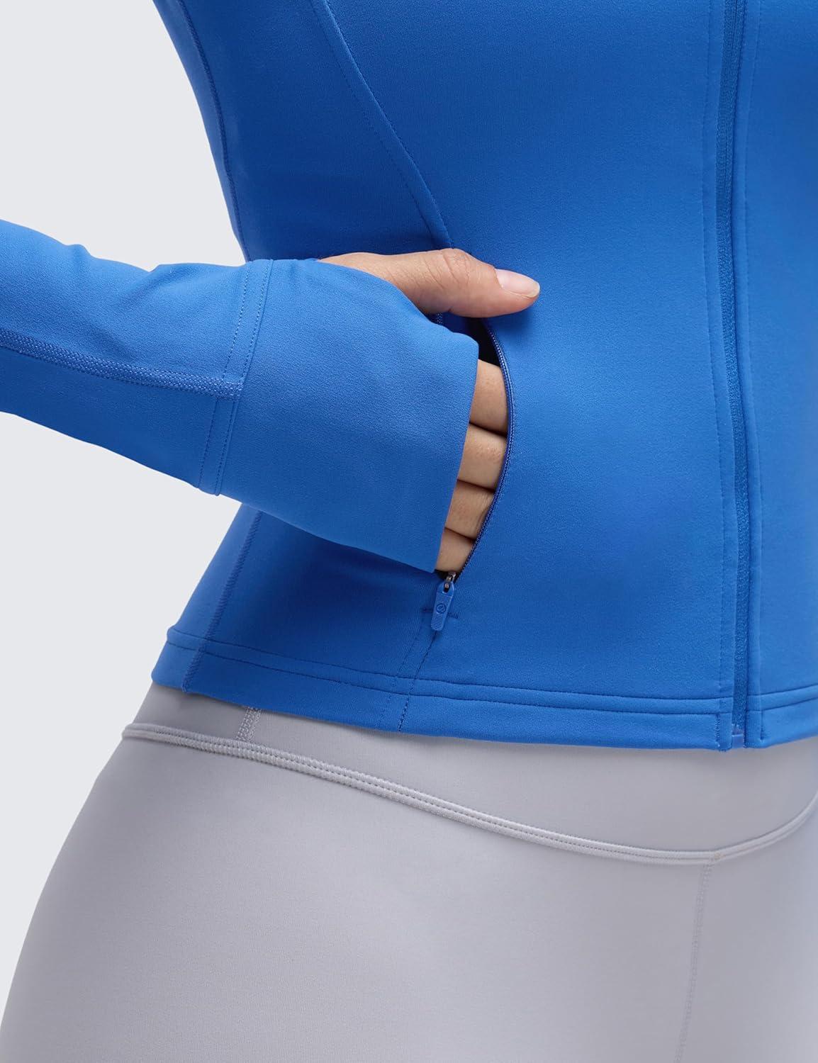 imageCRZ YOGA Butterluxe Waist Length Jackets for Women Full Zip Athletic Track Tops with Thumb Holes PocketsSparkle Blue