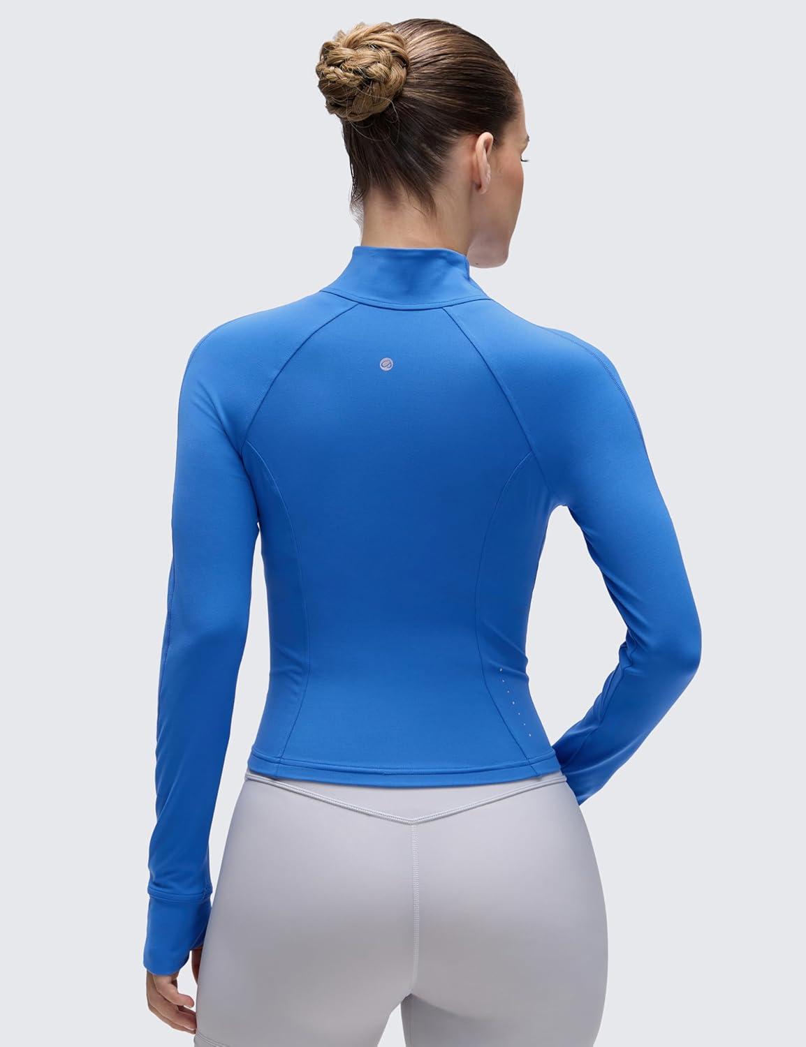 imageCRZ YOGA Butterluxe Waist Length Jackets for Women Full Zip Athletic Track Tops with Thumb Holes PocketsSparkle Blue
