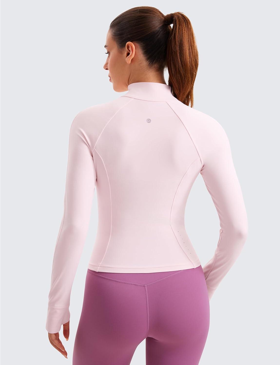 imageCRZ YOGA Butterluxe Waist Length Jackets for Women Full Zip Athletic Track Tops with Thumb Holes PocketsStrawberry Pink