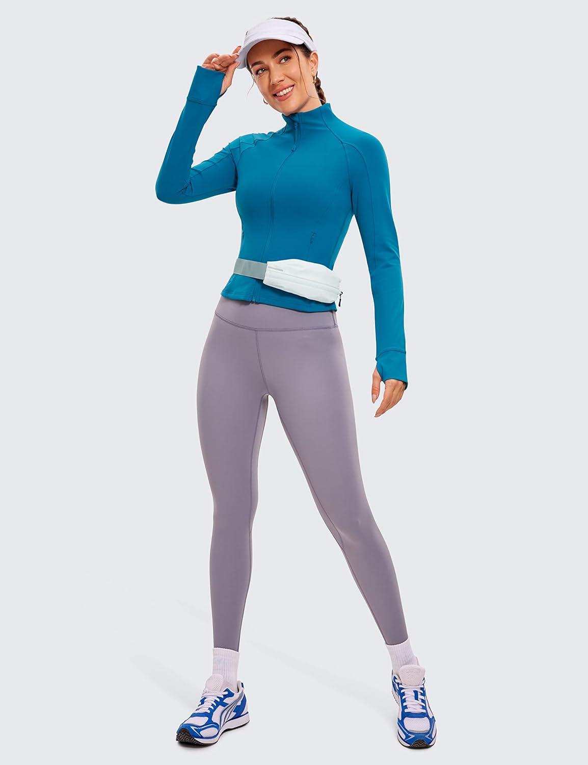 imageCRZ YOGA Butterluxe Waist Length Jackets for Women Full Zip Athletic Track Tops with Thumb Holes PocketsSupersonic Blue