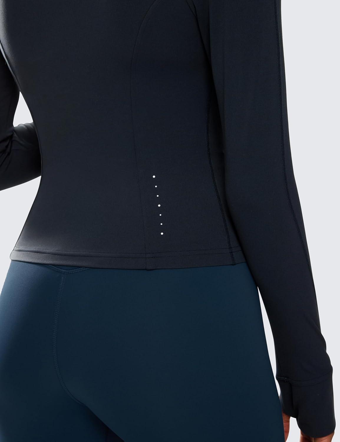 imageCRZ YOGA Butterluxe Waist Length Jackets for Women Full Zip Athletic Track Tops with Thumb Holes PocketsTrue Navy