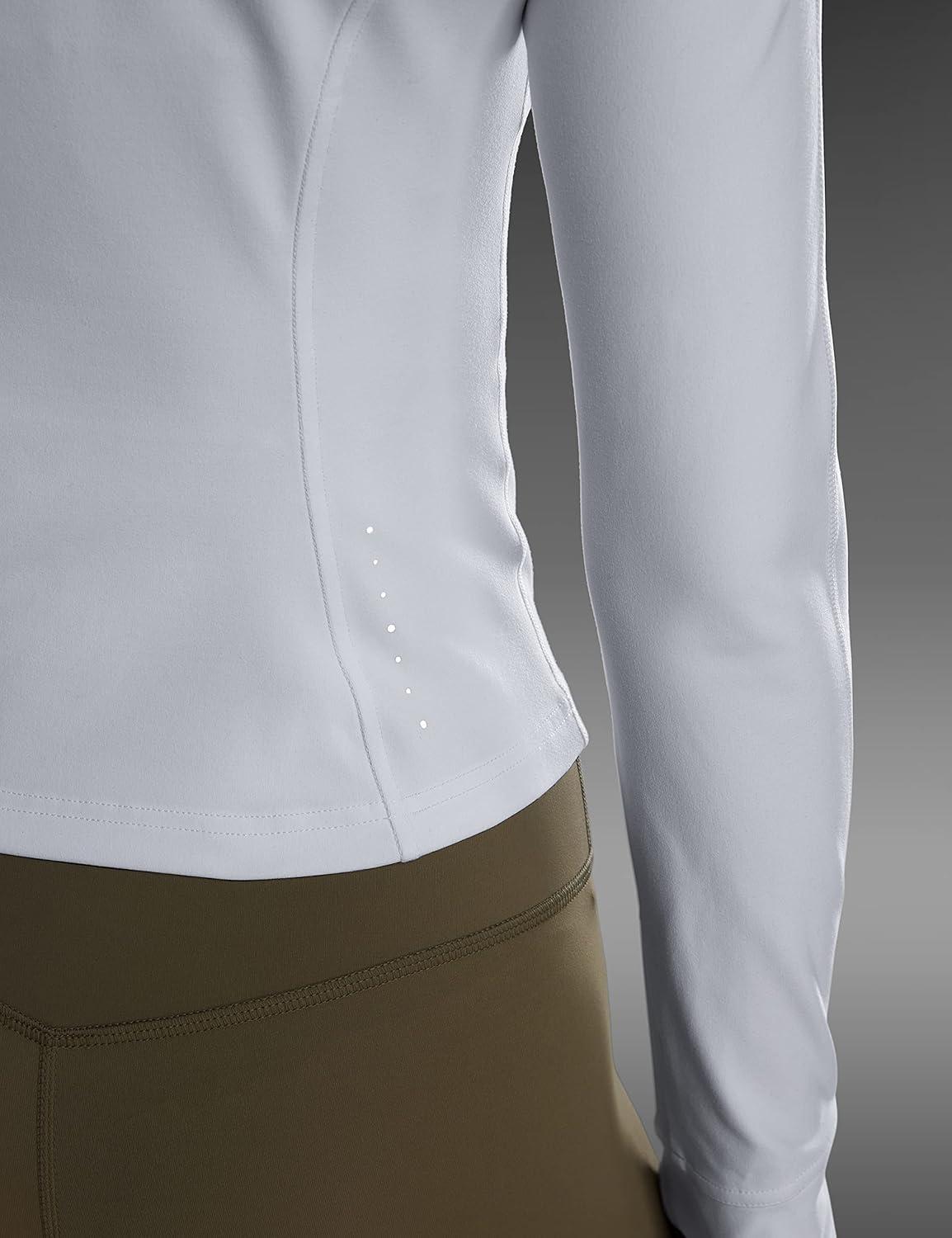 imageCRZ YOGA Butterluxe Waist Length Jackets for Women Full Zip Athletic Track Tops with Thumb Holes PocketsWhite