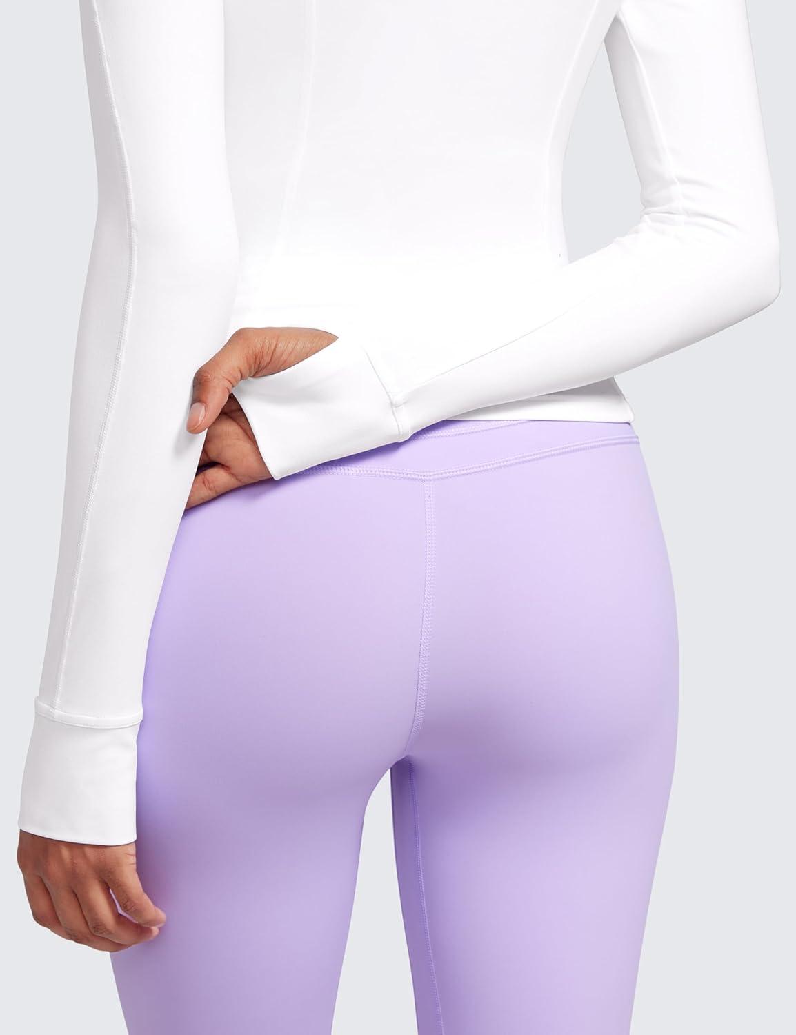 imageCRZ YOGA Butterluxe Waist Length Jackets for Women Full Zip Athletic Track Tops with Thumb Holes PocketsWhite