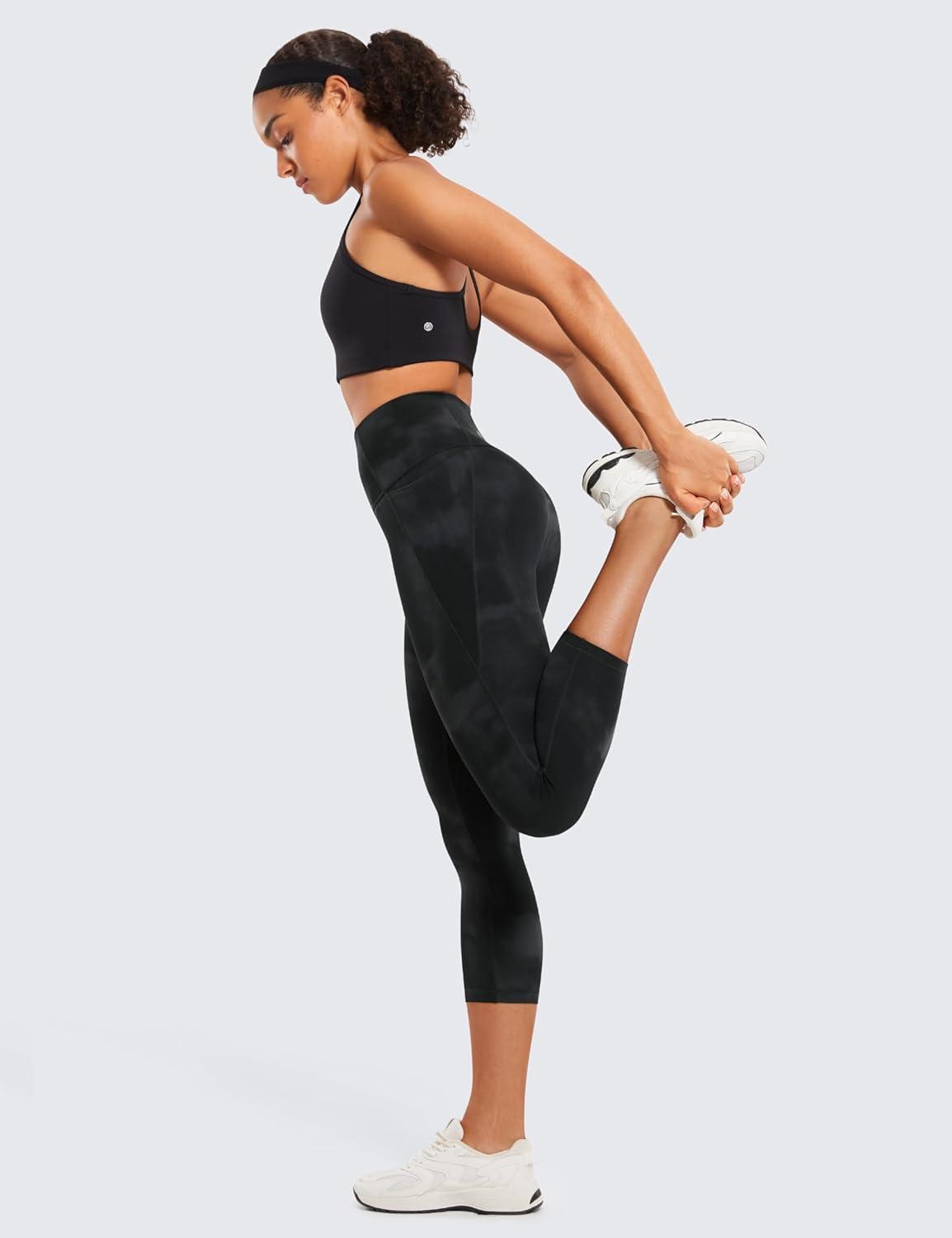 imageCRZ YOGA Butterluxe Workout Capri Leggings Pockets 21quot High Waisted Gym Athletic Womens Crop YogaBlack Tie Dye Flowers