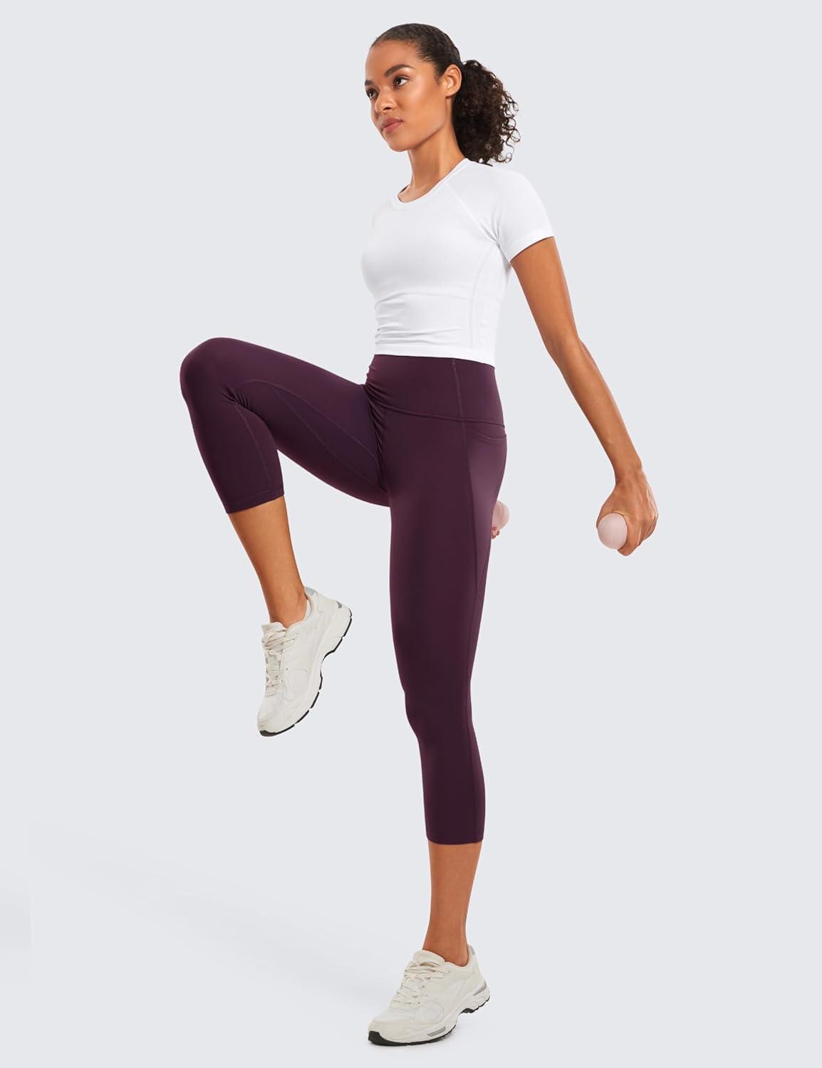 imageCRZ YOGA Butterluxe Workout Capri Leggings Pockets 21quot High Waisted Gym Athletic Womens Crop YogaDeep Purple