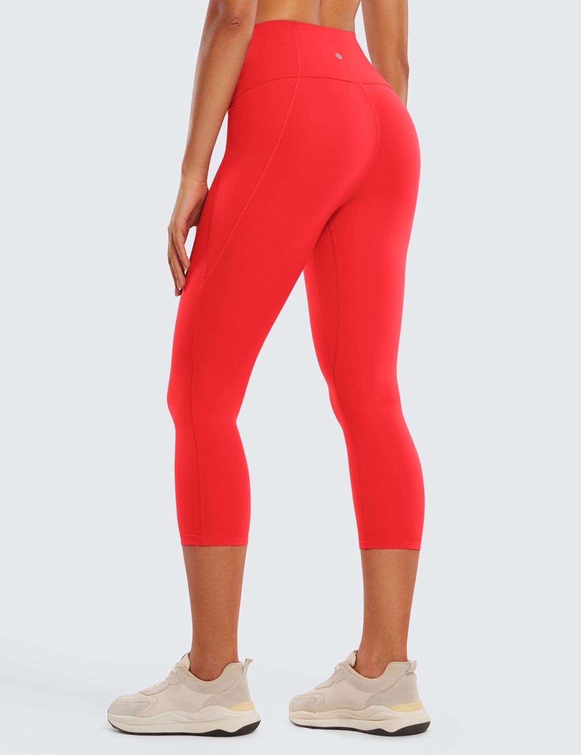 imageCRZ YOGA Butterluxe Workout Capri Leggings Pockets 21quot High Waisted Gym Athletic Womens Crop YogaDeep Red