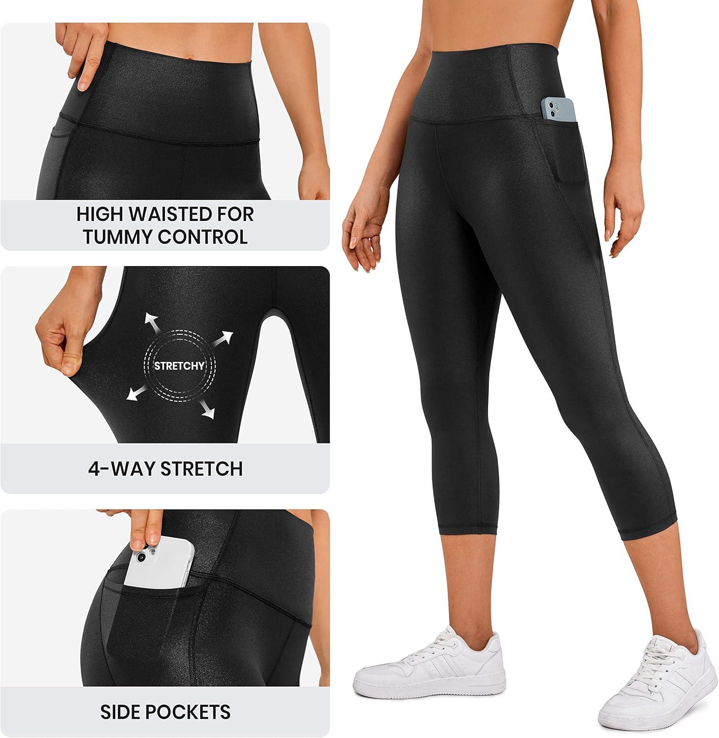 imageCRZ YOGA Butterluxe Workout Capri Leggings Pockets 21quot High Waisted Gym Athletic Womens Crop YogaFaux Leather Black