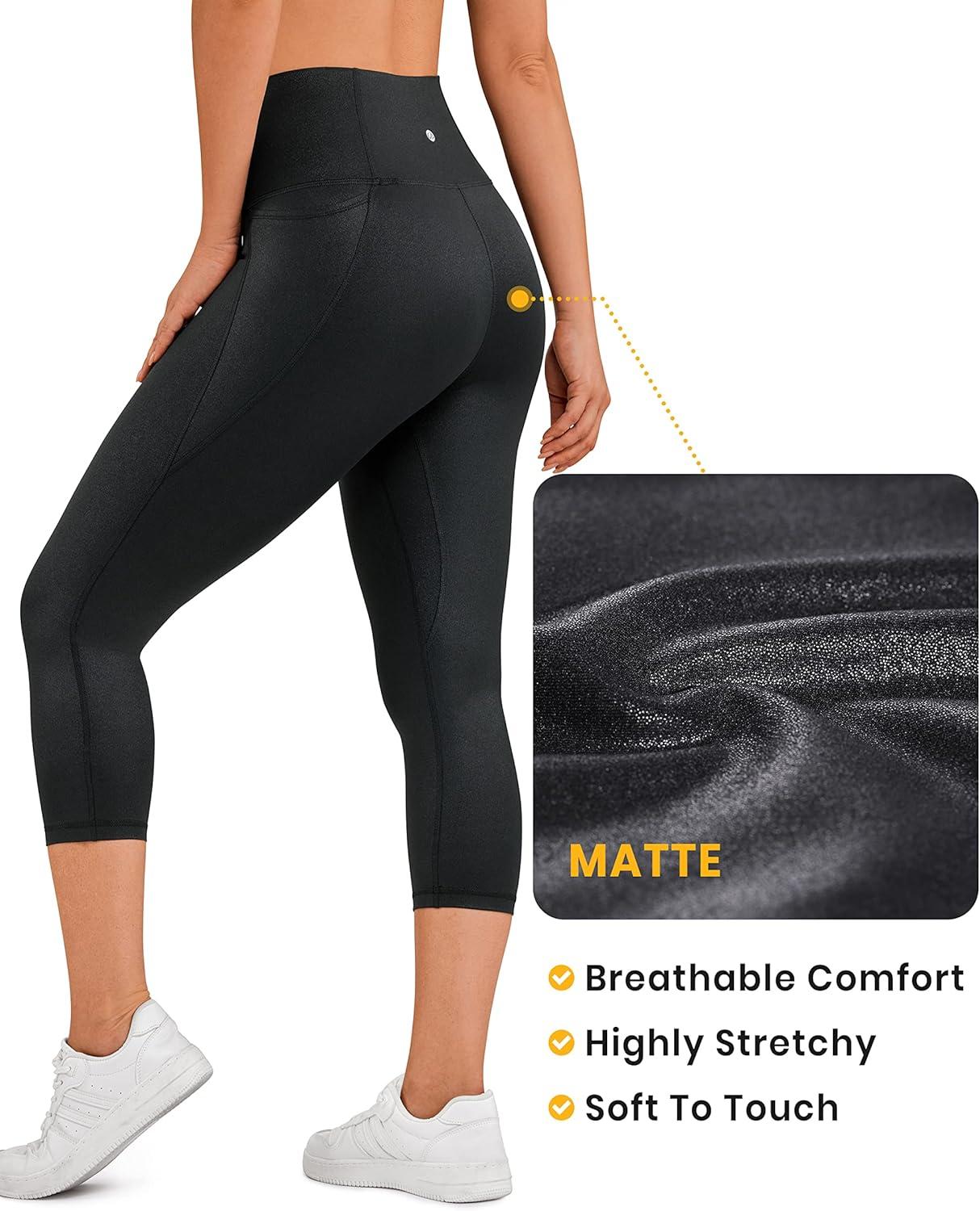 imageCRZ YOGA Butterluxe Workout Capri Leggings Pockets 21quot High Waisted Gym Athletic Womens Crop YogaFaux Leather Black