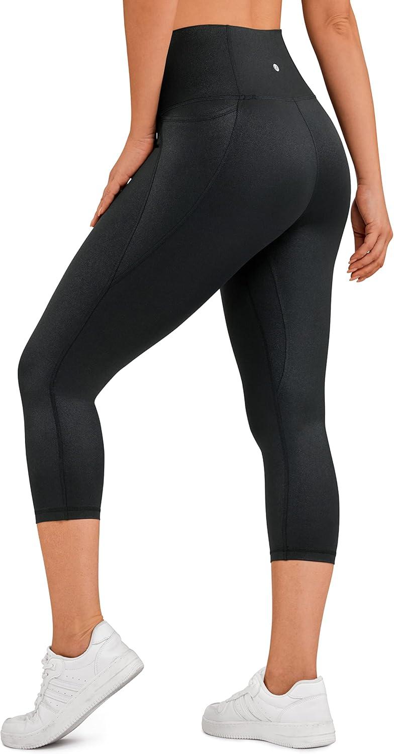 imageCRZ YOGA Butterluxe Workout Capri Leggings Pockets 21quot High Waisted Gym Athletic Womens Crop YogaFaux Leather Black