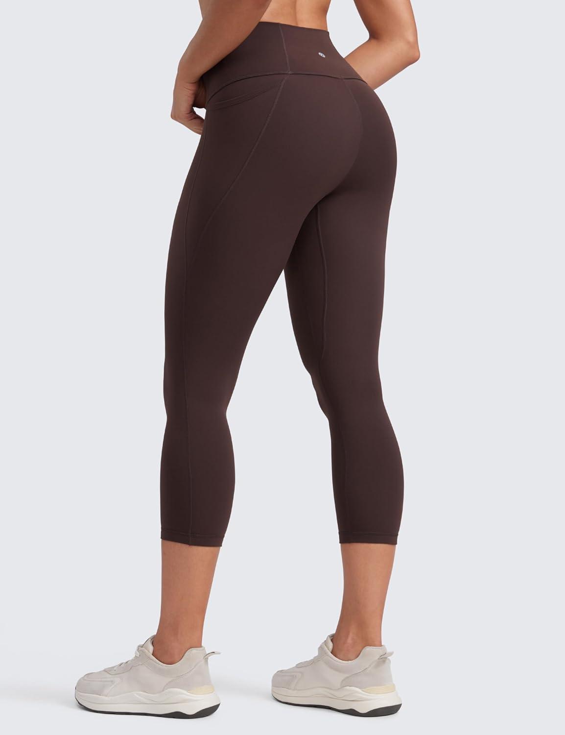 imageCRZ YOGA Butterluxe Workout Capri Leggings Pockets 21quot High Waisted Gym Athletic Womens Crop YogaHot Fudge Brown