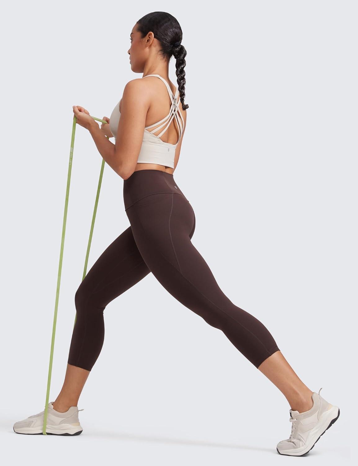 imageCRZ YOGA Butterluxe Workout Capri Leggings Pockets 21quot High Waisted Gym Athletic Womens Crop YogaHot Fudge Brown