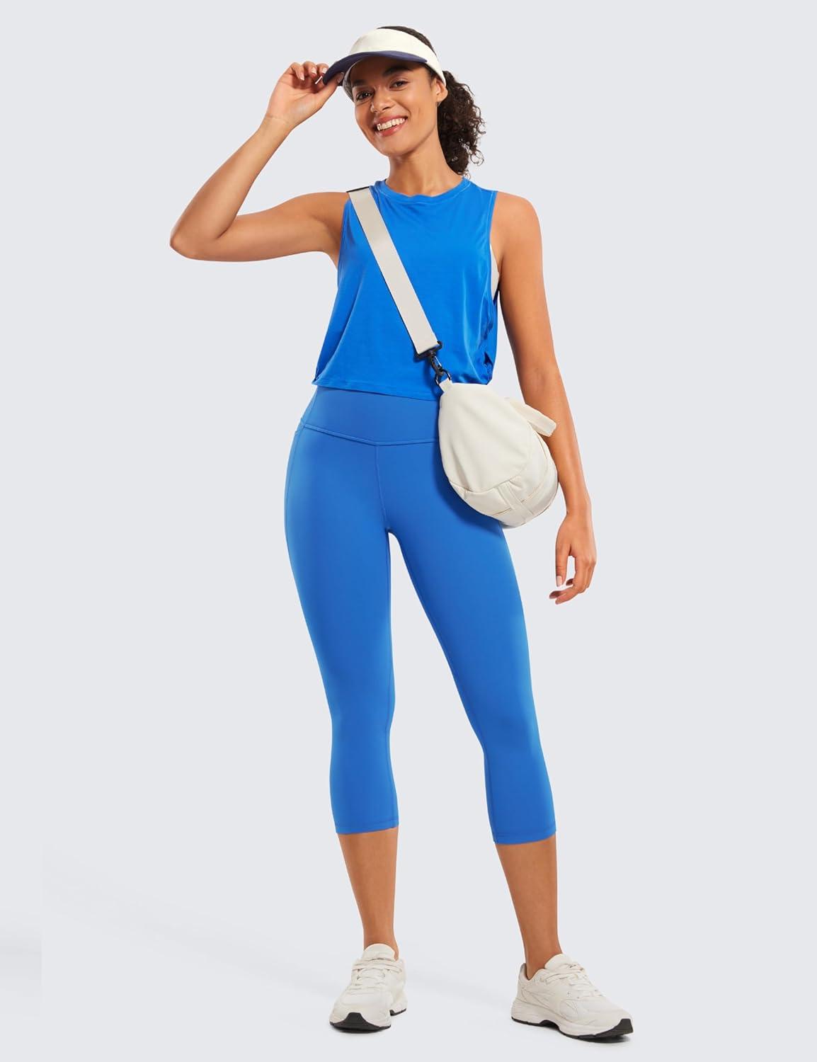 imageCRZ YOGA Butterluxe Workout Capri Leggings Pockets 21quot High Waisted Gym Athletic Womens Crop YogaSparkle Blue