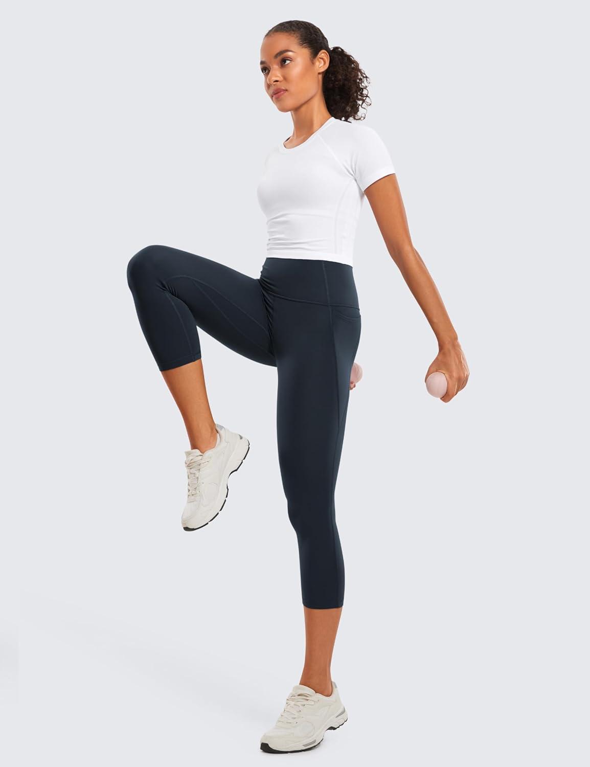 imageCRZ YOGA Butterluxe Workout Capri Leggings Pockets 21quot High Waisted Gym Athletic Womens Crop YogaTrue Navy