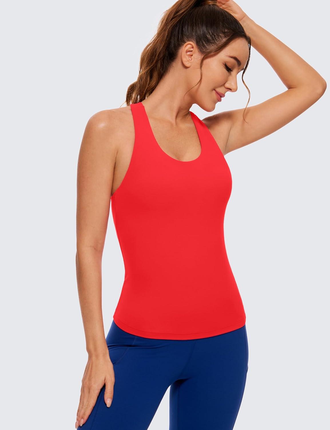 imageCRZ YOGA Butterluxe Workout Racerback Tank Tops for Women Padded Athletic Spandex Yoga Shirts with Built in BraDeep Red