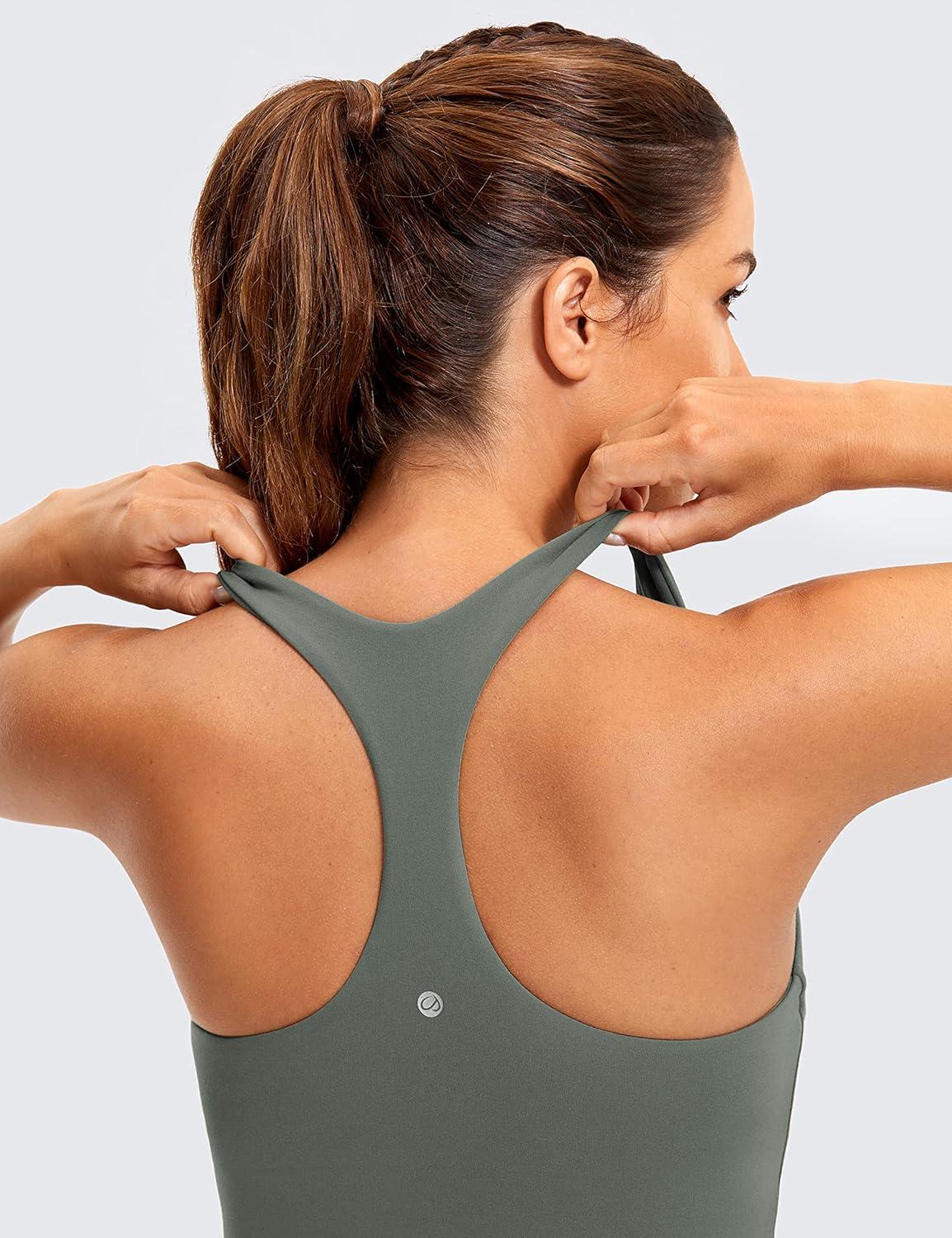 imageCRZ YOGA Butterluxe Workout Racerback Tank Tops for Women Padded Athletic Spandex Yoga Shirts with Built in BraGrey Sage