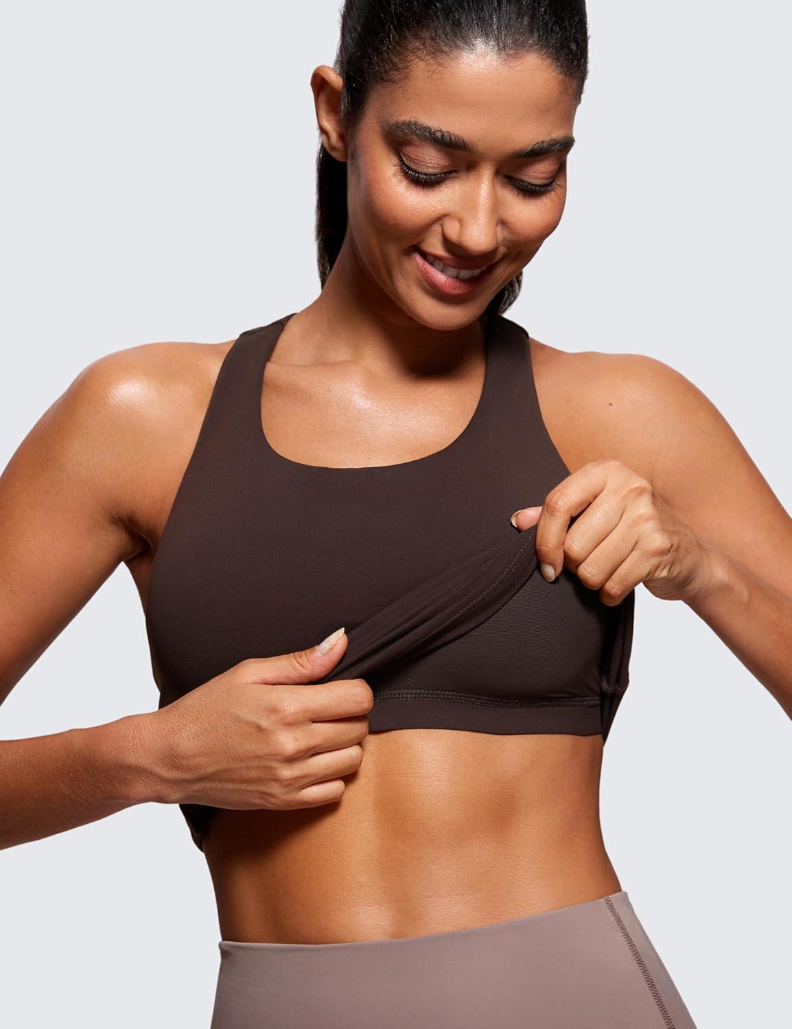 imageCRZ YOGA Butterluxe Workout Racerback Tank Tops for Women Padded Athletic Spandex Yoga Shirts with Built in BraHot Fudge Brown