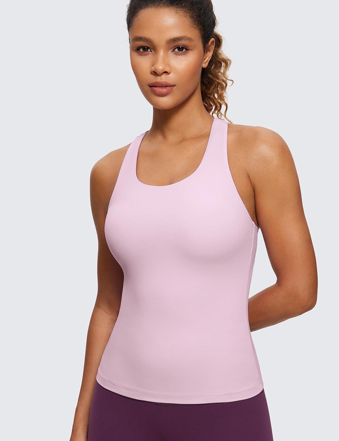imageCRZ YOGA Butterluxe Workout Racerback Tank Tops for Women Padded Athletic Spandex Yoga Shirts with Built in BraPink Peony